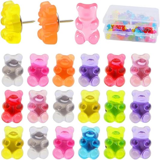 25pcs Colorful Translucent Gummy Bear Thumbtacks Cute Resin Bear Thumbtacks Decorative Thumbtacks with Box for Home Office Bulletin Board Cork Board Hanging Poster