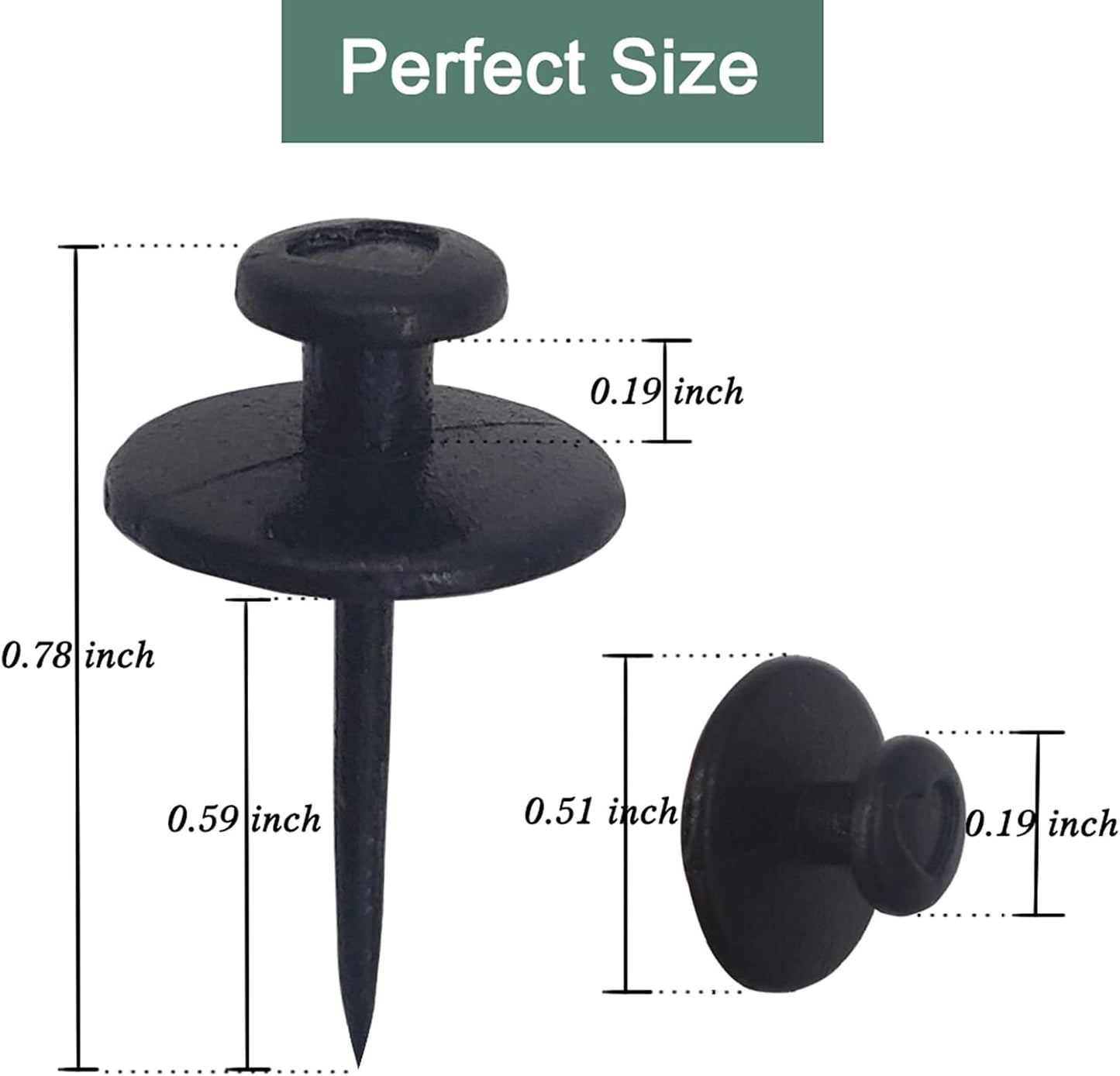30pcs/s Thumbtack Picture Hooks, Double Headed Thumbtacks for Wall Hanging, Tenant Friendly Decorative Small Picture Frame Hooks for Drywall Cork Board Home Office Photo Decor (Black)