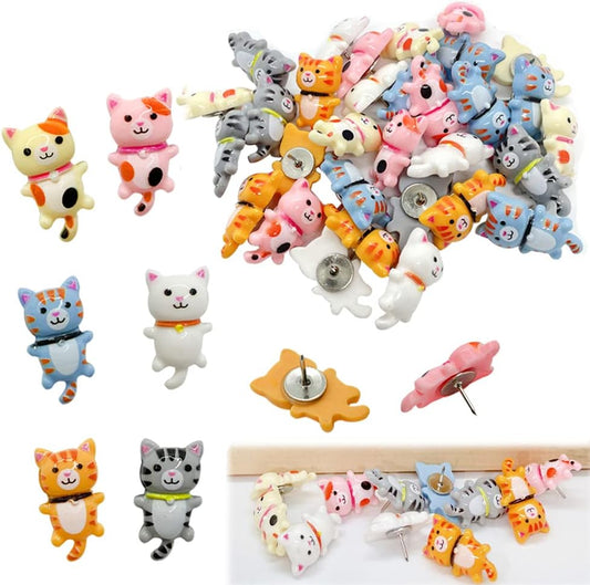 30pcs Cute Cat Pushpins Decorative Thumbtacks Animal Thumbtacks for Photo Wall Map Memo Bulletin Board or Cork Board Multi-Purpose Thumbtack Tools Office Accessories