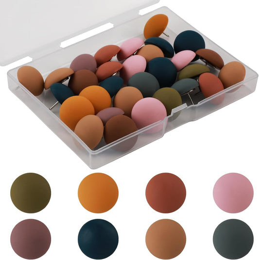 30pcs Matte Pushpins, Colorful Round Map Pins Resin Decorative Thumbtacks Steel Tip Reusable Cute Thumbtacks Pushpins for Cork Board, Photo, Calendar, Home, Office, Boxed