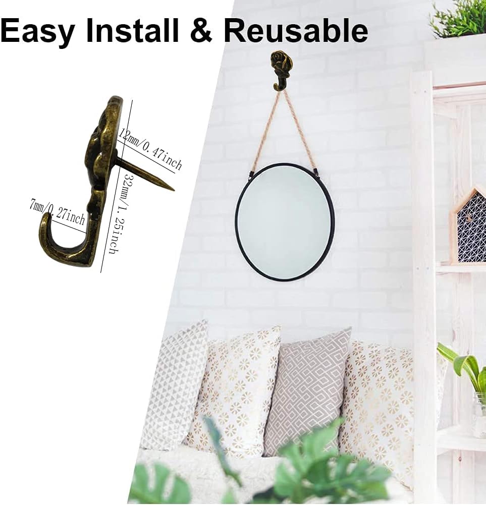 Rose Thumbtack Hooks 20 Pieces Antique Flower Thumbtacks Bronze Decorative Thumbtacks for Hanging Photo Frames Posters Calendar Photo Notes Memo Accessories