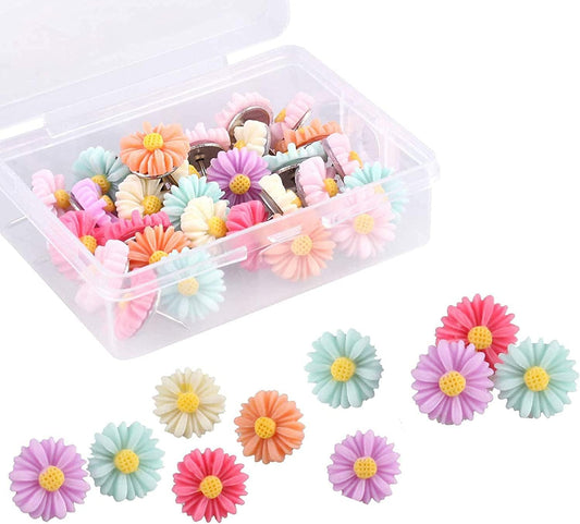 30pcs Flower Thumbtacks Flower Thumbtacks Decorative Flower Shaped Thumbtacks Colorful Flower Shaped Thumbtacks Suitable for Photo Wall, Feature Wall, Whiteboard, Cork Board, Map, Notice Board, Office or House