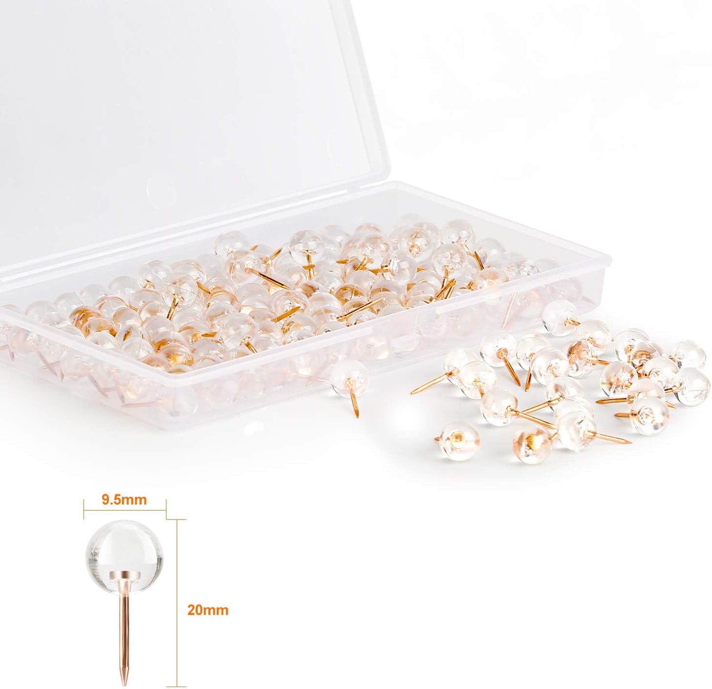 150-Pack Pushpins, Rose Gold Map Pins, Large Pushpins, Rose Gold Steel Tips and Clear Plastic Round Heads, Suitable for Bulletin Boards, Fabric Markers, Crafts and Office Organization
