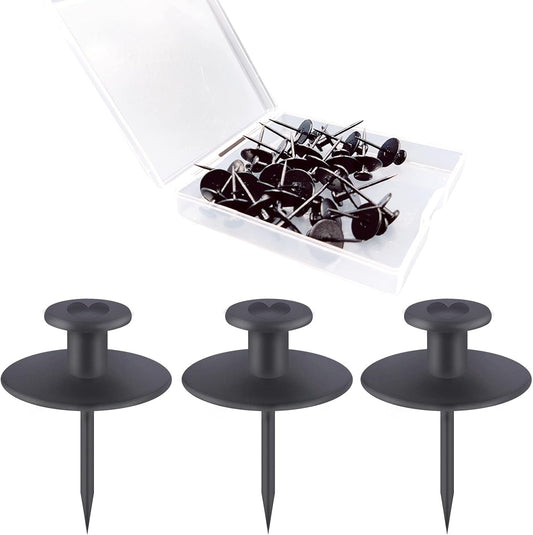 30pcs/s Thumbtack Picture Hooks, Double Headed Thumbtacks for Wall Hanging, Tenant Friendly Decorative Small Picture Frame Hooks for Drywall Cork Board Home Office Photo Decor (Black)