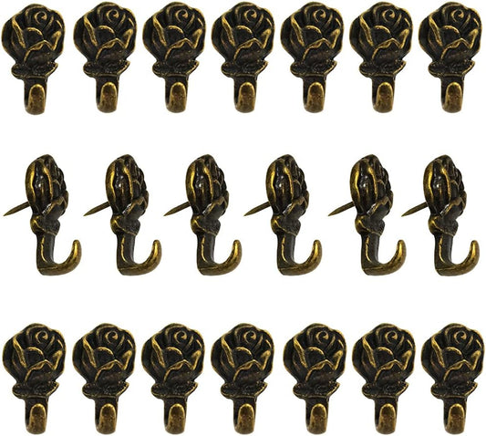 Rose Thumbtack Hooks 20 Pieces Antique Flower Thumbtacks Bronze Decorative Thumbtacks for Hanging Photo Frames Posters Calendar Photo Notes Memo Accessories