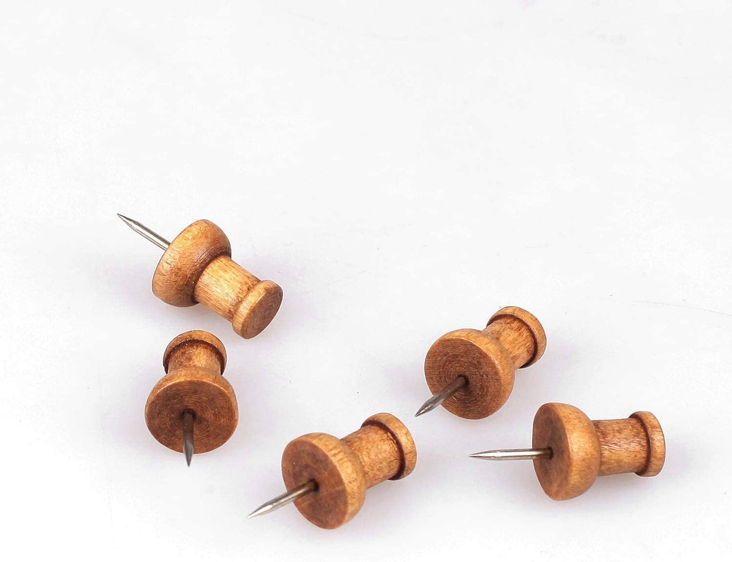 120pcs Wooden Thumbtacks, Walnut, Standard, Wood Thumbtacks Decorative Cork Board Map Photo Calendar and Home Office Craft Projects with Box