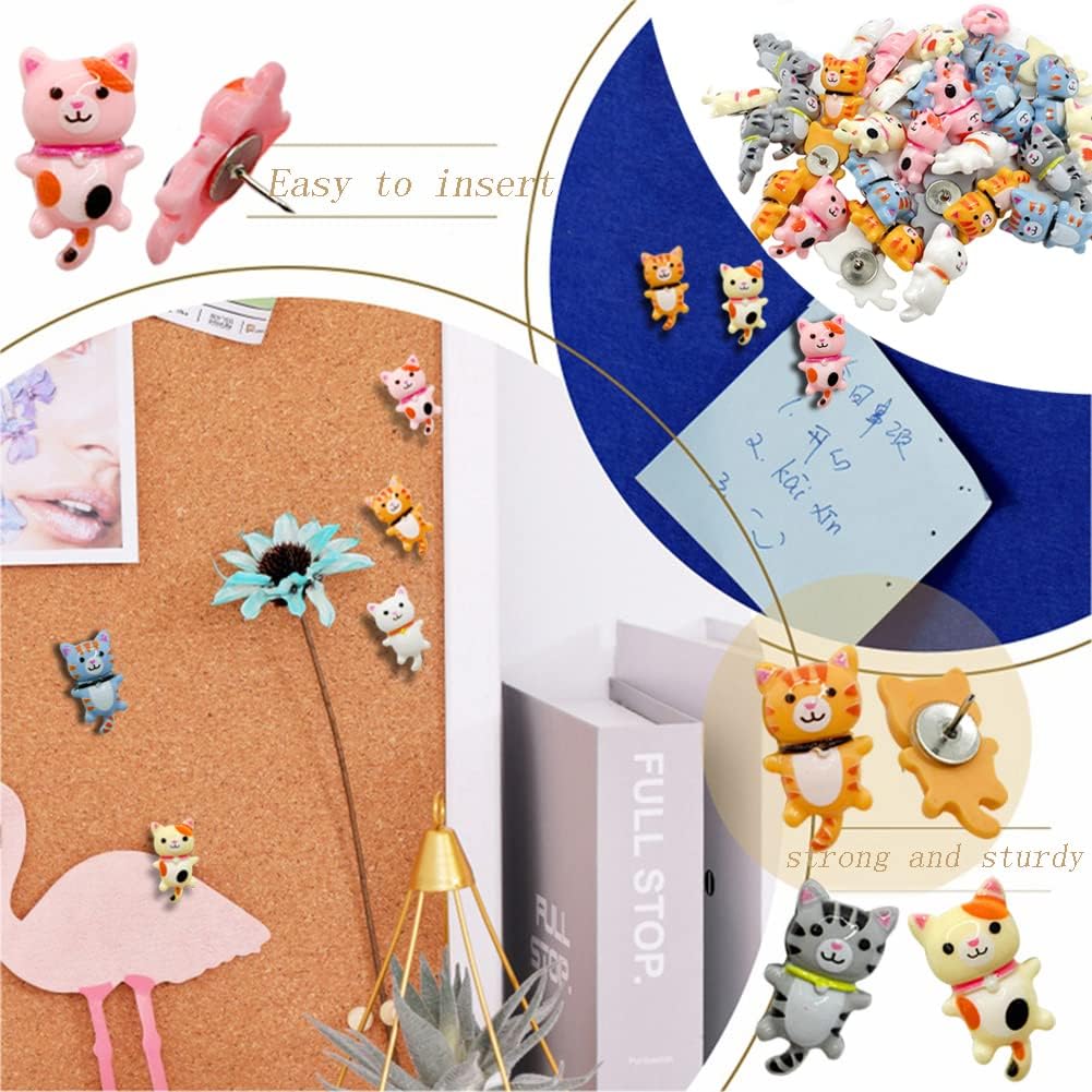 30pcs Cute Cat Pushpins Decorative Thumbtacks Animal Thumbtacks for Photo Wall Map Memo Bulletin Board or Cork Board Multi-Purpose Thumbtack Tools Office Accessories