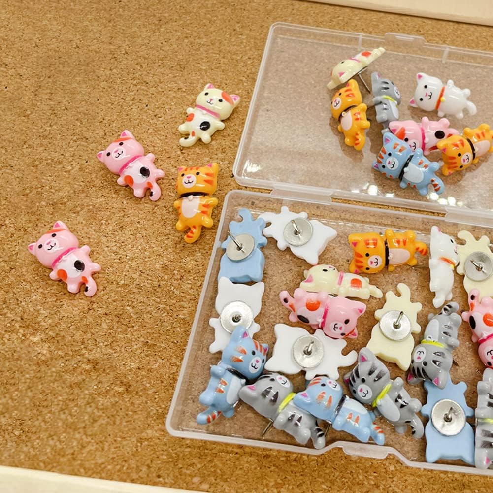 30pcs Cute Cat Pushpins Decorative Thumbtacks Animal Thumbtacks for Photo Wall Map Memo Bulletin Board or Cork Board Multi-Purpose Thumbtack Tools Office Accessories