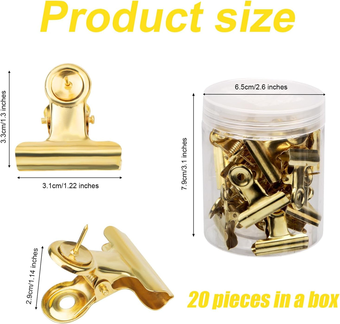 20pcs gold pushpin clips, thumbtack clips, bullhead clips with thumbtacks, metal pushpin clips, bulletin board cork board accessories for home office cubicle wall