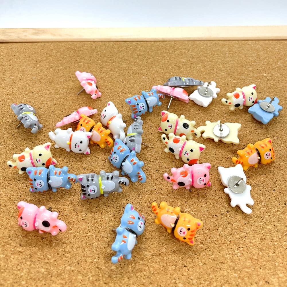 30pcs Cute Cat Pushpins Decorative Thumbtacks Animal Thumbtacks for Photo Wall Map Memo Bulletin Board or Cork Board Multi-Purpose Thumbtack Tools Office Accessories