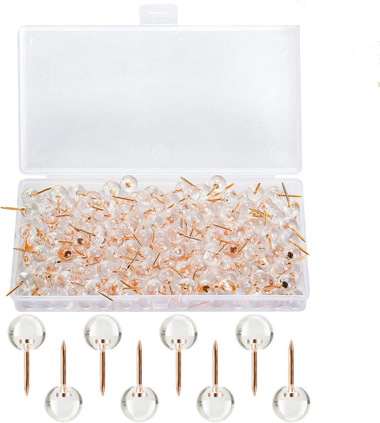 150-Pack Pushpins, Rose Gold Map Pins, Large Pushpins, Rose Gold Steel Tips and Clear Plastic Round Heads, Suitable for Bulletin Boards, Fabric Markers, Crafts and Office Organization