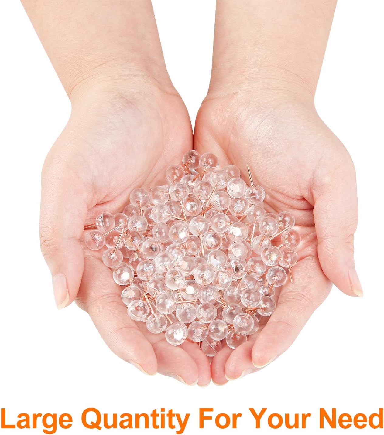 150-Pack Pushpins, Rose Gold Map Pins, Large Pushpins, Rose Gold Steel Tips and Clear Plastic Round Heads, Suitable for Bulletin Boards, Fabric Markers, Crafts and Office Organization
