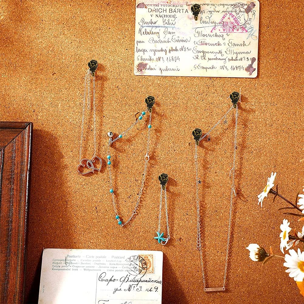 Rose Thumbtack Hooks 20 Pieces Antique Flower Thumbtacks Bronze Decorative Thumbtacks for Hanging Photo Frames Posters Calendar Photo Notes Memo Accessories