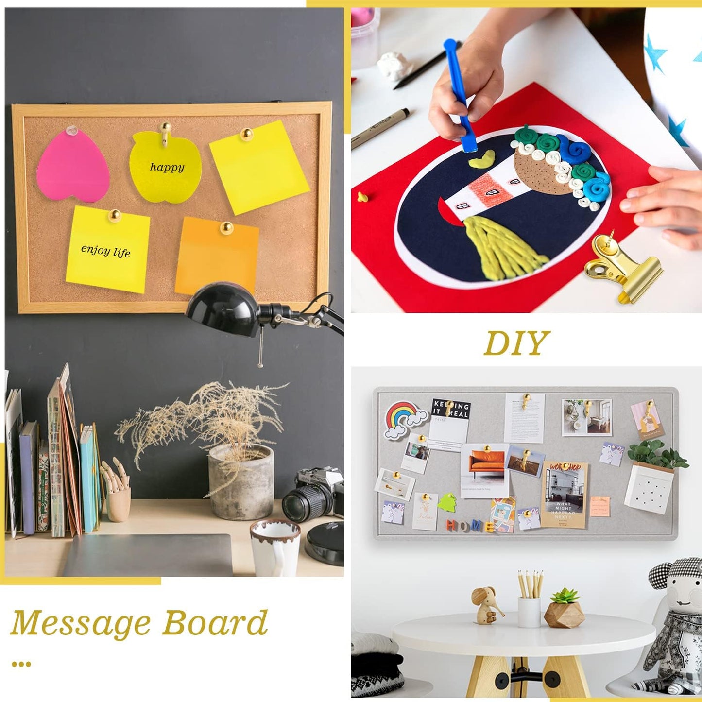 310 Pieces Gold Pushpin Set - Cork Board Decorative Pushpins with Pushpin Hooks and Pushpin Clips, 5 Styles Office Accessories